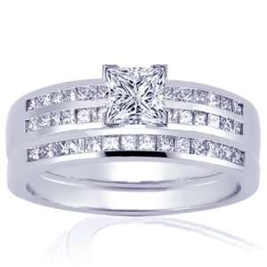  1.10 Ct Princess Cut Diamond Engagement Wedding Rings Set CUT 