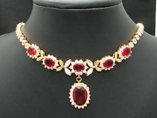   Faux Red Ruby Jewellery Necklace Earring Set Indian Bridal Gift  