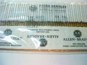 50 ALLEN BRADLEY Carbon Comp Resistors 10k 1/2W RCR 5%  