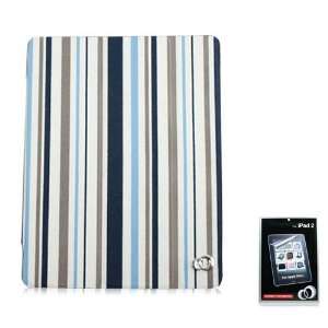  Blue Stripe Tri PAD Canvas Case for Apple iPad 2 (Clear 