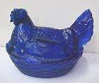 Blue Depression Glass Hen Chicken Nest Trinket Dish New items in 