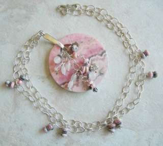 Pink Rhodochrosite Rose Quartz .925 Silver Necklace 25  