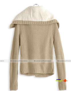 Women Fashion Vintage Faux Fur Collar Knitwear Sweater Coat New 