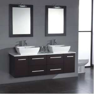  Bathroom Wood & Porcelain Double Sink Vanity Set 59 OS 