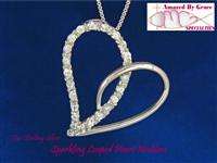 Large Sterling Silver Sparkling Looped Heart Necklace  