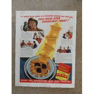Post Toasties Corn Flakes ,Vintage 40s full page print ad (man/monkey 