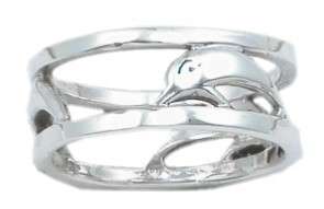 STERLING SILVER SPINNER DOLPHIN BAND FISH RING SIZE 7  