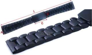 22mm Black Stainless Steel Watch Band Strap Bracelet Straight End 