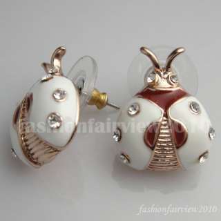 18K Rose GP Swarovski Crystal Ladybug Stud Earrings 029  