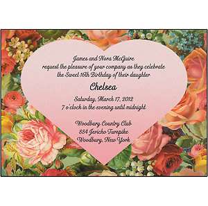 25 Personalized Sweet 16 Party Invitations   Victorian Roses   SW16 
