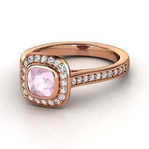   Ring, Cushion Rose Quartz 14K Rose Gold Ring with Diamond Jewelry