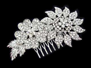 Bridal Flower Hair Comb Tiara Clear Swarovski Crystal  