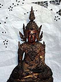 Antique Thai Buddha Rattanakosin Gilt Bronze 19th C.  