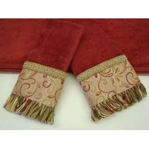  Sherry Kline Swirl Paisley Red 3 piece Decorative Towel 