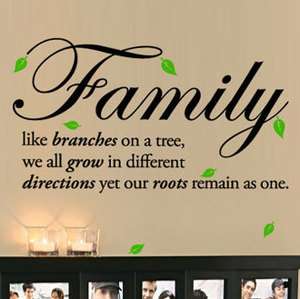Family like branches on a tree, we all grow in Vinyl Wall Quotes 