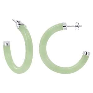  Green Jade 35mm with Post Back Findings Open Hoop Earrings Jewelry