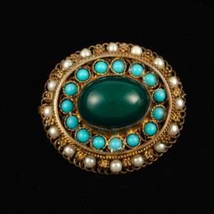Vintage Sterling Silver Turquoise pearl Brooch Pendant  