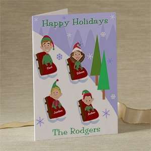  Personalized Sledding Family Characters Christmas Cards 