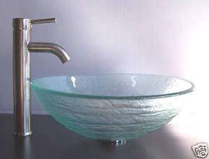 Bathroom Glass Vessel Vanity Sink + Nickel Faucet 41N3  