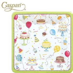 Caspari Paper Plates 8530SP Birthday Cakes Square Salad Dessert Plates