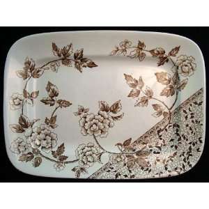  English Brown Transferware Platter ~ Hydrangeas 1885 