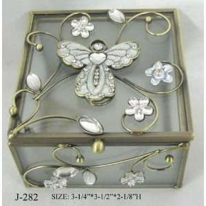   With Clear Stone Glass Jewelry Trinket Box 3.25in sq