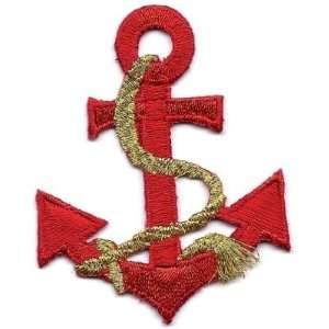   Red Anchor w/Gold Rope  Iron On Embroidered Applique 