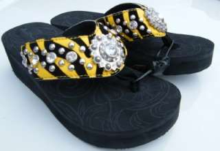 New Yellow Black Bumble Bee Rhinestone Concho Jewel Sandals Flip Flops 