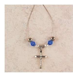   Wire Crucifix Cross Medal Pendant with Blue Swarovski Stones Jewelry