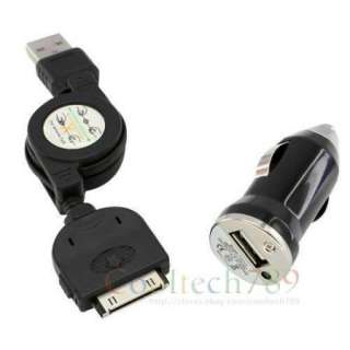 2PCS Accessories USB Retractable Cable+Car Change For Iphone 3G S 