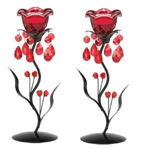  Pair of Red Tulip Tealight Candle Holders 