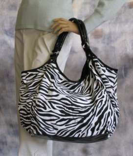 Large CHATEAU Zebra Animal Print Hobo Canvas Shopper Tote Shoulder Bag 