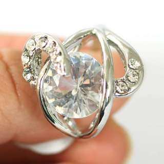   White Topaz Gemstone 18K GP Diamante Zircon CZ Ring Jewelry  