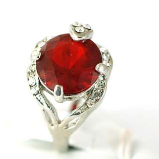   Red Round Gemstone 18K GP Diamante Zircon CZ Ring Jewelry  