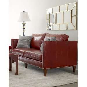  Massoud Crimson Leather Sofa